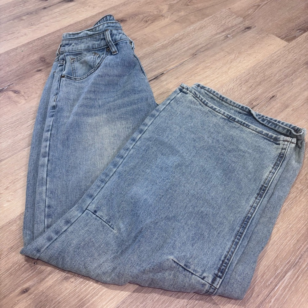 Fashion Nova Womens Light Wash Wide Leg High Rise Cotton Denim Jeans Size 9
